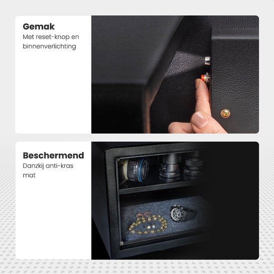 Auronic Elektronischer Safe - Zahlenkombinationsschloss - Schlüssel - Wandmontage - 4,3cm Tür - 130dB Alarm - 28L - 30x38x30cm - 10KG - Stahl - Schwarz