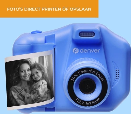 Denver Kinderkamera Full HD mit Drucker - Selfie-Kamera - 48MP - Digitalkamera Kinder - Foto und Video - Spiele - KPC1370 - Blau