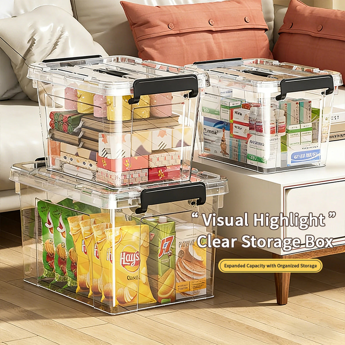 E-Yayun Aufbewahrungsboxen mit Deckel, 4er-Set – 51 x 39 x 27 cm – besonders stabil und stapelbar – transparent