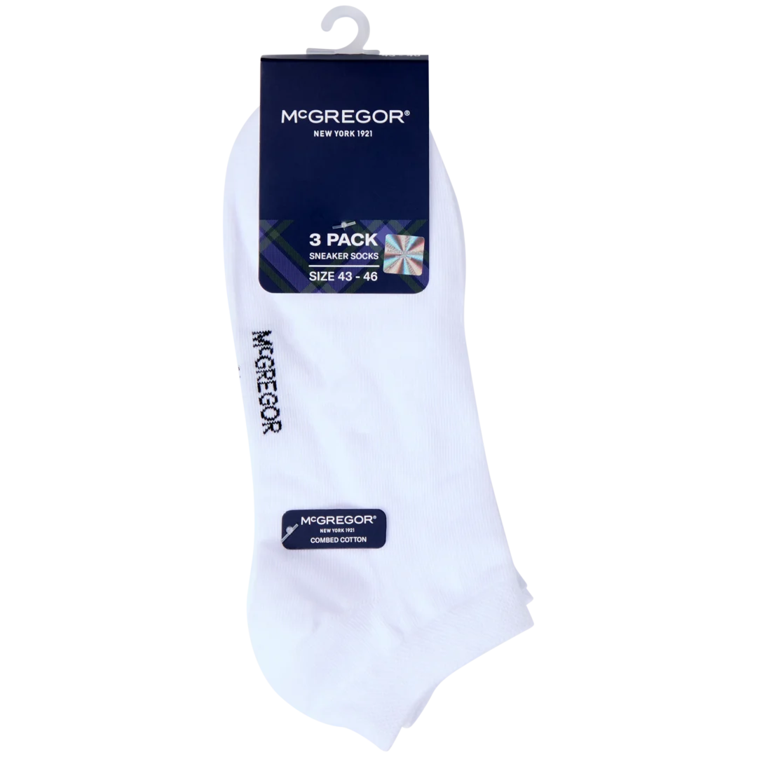 McGregor Sneaker-Socken, 3 Paar – gekämmte Baumwolle – Größe 43–46 – Weiß