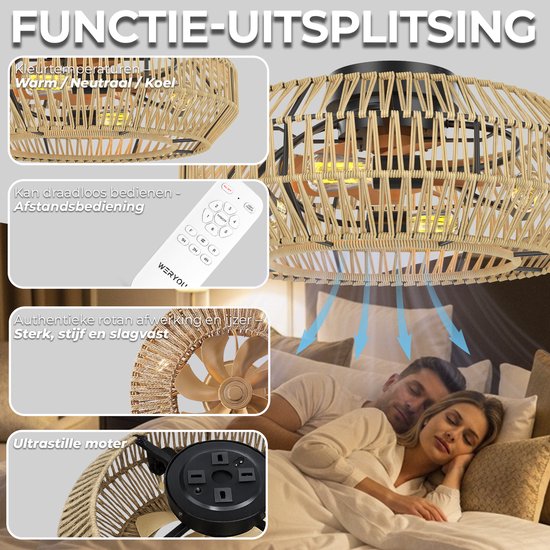 WERYOU® illuminAIR Deckenventilator - Deckenlampe - Deckenventilator mit Beleuchtung - Deckenlampe - Fächerlampe - Deckenlampe - Inkl Fernbedienung - Dimmbar - ⌀56CM