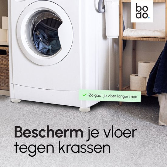Bodo® - Vibrationsdämpfer Waschmaschine - Weiß - Füße Waschmaschine & Trockner - Waschmaschinendämpfer Anti Vibration - Vibrationsdämpfer Pads - Rutschfester Gummi - Extra dick - Satz mit 4 Stück