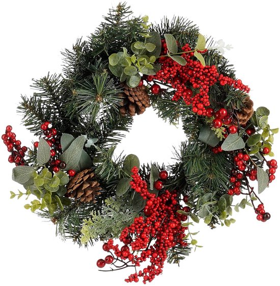 Mica Decorations Harvey Weihnachtskranz mit Tannenzapfen – H 11 x Ø 40 cm – Rot