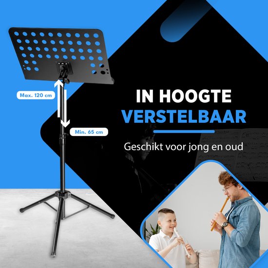 Finesse Notenständer für Noten - XL - faltbar - mit Tragetasche - Unterrichtsständer für Tablet - Schwarz