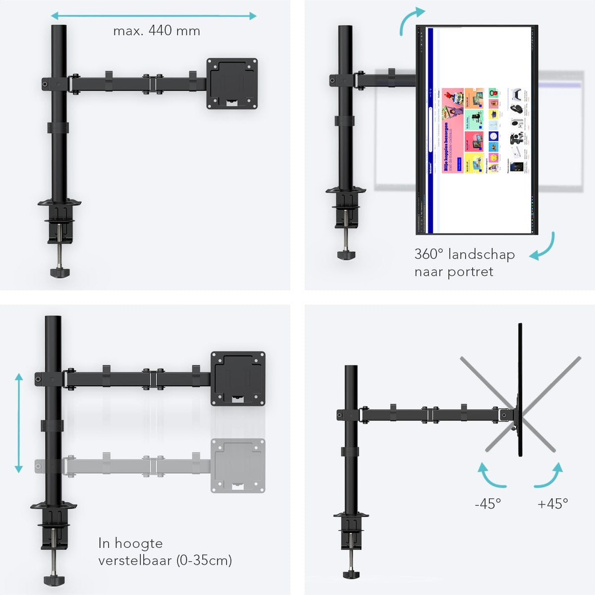 Auronic Monitorarm - 1 Bildschirm - 13 bis 32 Zoll - Verstellbar - Stahl - Schwarz