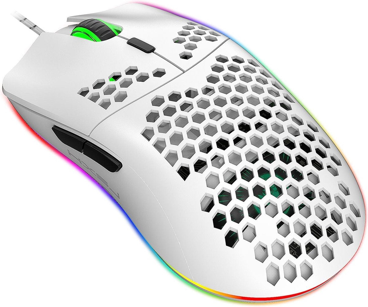 HxSJ - Gaming-Maus J900 - Ultraleicht - RGB-Beleuchtung - 6400DPI - Weiß