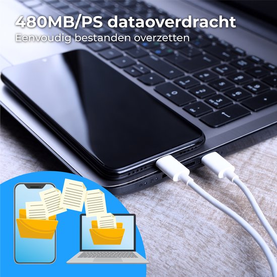 Nuvance - Usb C zu Usb C Kabel - 2 Meter - Usb-C Kabel - Schnellladegerät - 480Mb/ps Daten - Usb C Ladegerät - 60W - Weiß