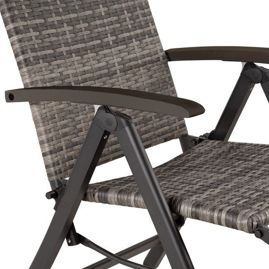 tectake Klappbarer Gartenstuhl aus Geflecht Aluminiumgestell und Fußstütze Grau