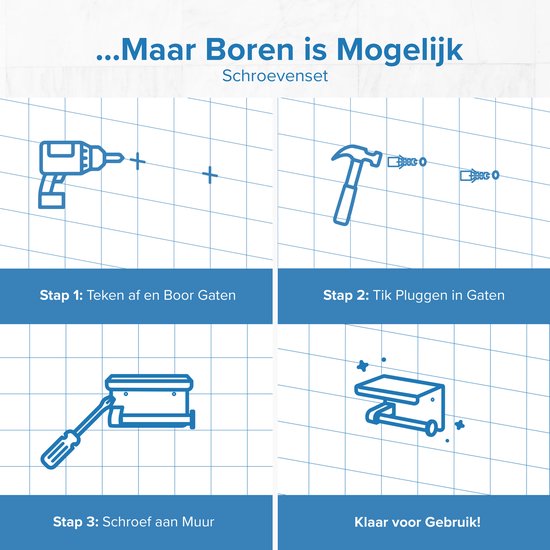 Happy Goods Toilettenpapierhalter mit Ablage - Selbstklebend / Bohren - Toilettenpapierhalter Schwarz ohne Bohren - Edelstahl - Inkl.