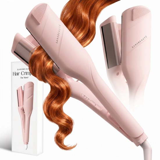 Sansbeauté® Wave Lockenstab 32 mm – Waffel-Lockenstab – Keramik-Lockenstab für Beach Waves – Mermaid Hair Waves – Mermaid Waves Lockenstab – Wavy Hair – Lockenstäbe – The Waver – Haarstyler, Lockenstab – Dünner und dicker Crimper