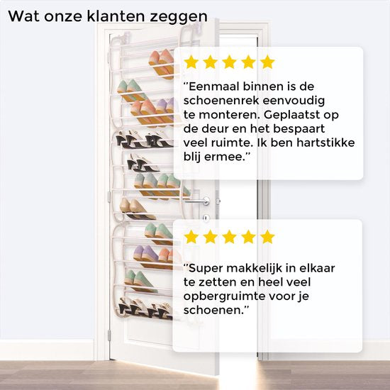 Happy Goods - XXL Schuhregal - 40 Paar Schuhe - Aufbewahrungsregal - Stumpfe und blickdichte Tür - Schuhschrank - Hängendes Schuhregal - Metall - Hängende Aufbewahrung - Schuhaufbewahrungssystem - Schuhschrank - Weiß - Kunststoff - 12 Lagen - Trainer - Or