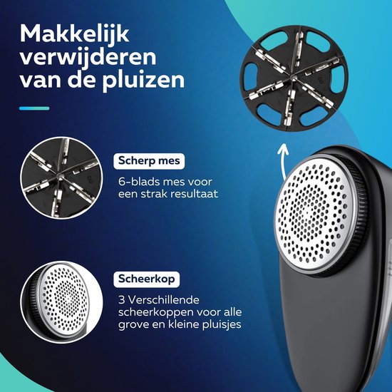 Beepro® Elektrischer Fusselentferner - Entblätterer - Fusselknipser - Kabellos und wiederaufladbar - Schwarz