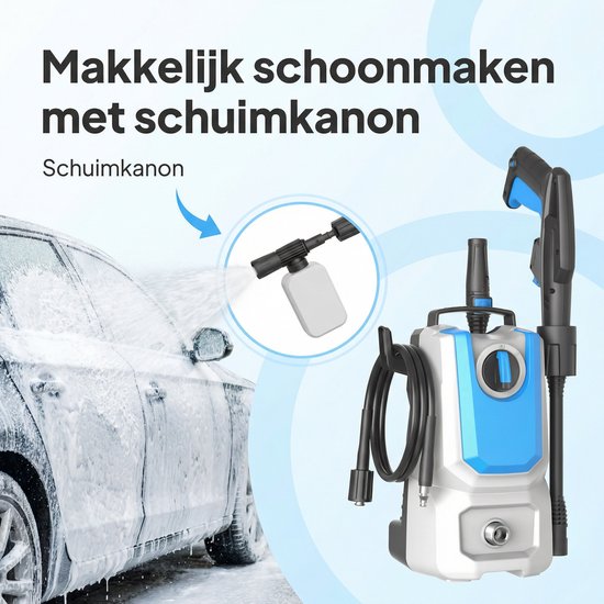 Lugia Jet+ Hochdruckreiniger 1300 W – 90 bar – Kompakt & leistungsstark – Inklusive Spritzpistole und Seifenflasche – Für Auto, Terrasse und Garten