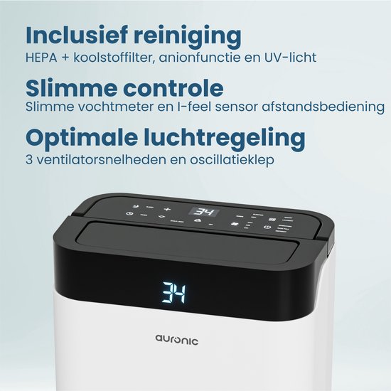 Auronic Luftentfeuchter und Luftreiniger - Better Plus Serie - Entfeuchtet 12L pro Tag - 5L Wassertank - Schlafzimmer, Badezimmer, Wohnzimmer und Büro - Feuchtigkeitsfresser für den Haushalt - Weiß