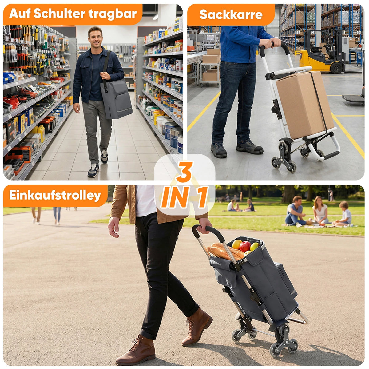 Sekey Einkaufswagen mit Treppenfahrfunktion, 60 l, grau, 36 x 42 x 98 cm