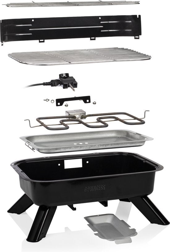 Princess 112252 Hybrid-Grill – 2000 W – Elektro- oder Holzkohlegrill – Kompaktes Tischmodell – Ideal für Balkon und Camping – 44 x 29 cm