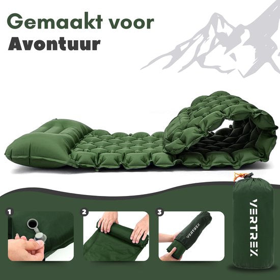 Vertrex Inflate-X1 Schlafmatte mit eingebauter Pumpe - Luftbett - 1 Person - Moosgrün