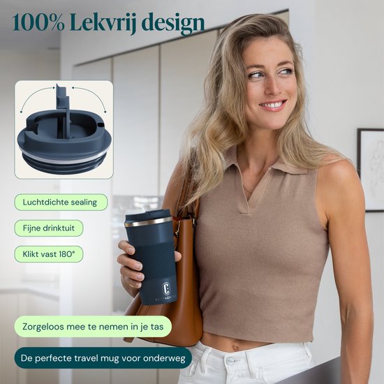 Castagnola Thermosbecher – Kaffeebecher zum Mitnehmen – Reisebecher für Kaffee und Tee – Teebecher – 510 ml – Edelstahl – Dunkelblau