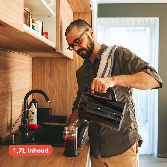 KitchenBrothers - Wasserkocher - Mit Temperaturregelung - Elektrisch - Kalkfilter - Warmhaltefunktion - Display - 1,7L - 2200W - Schwarz