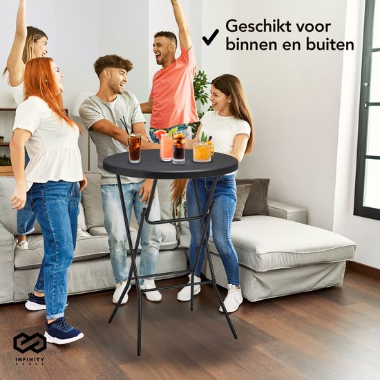 Infinity Goods Stabiler schwarzer Stehtisch - Partytisch - Stabil und wetterfest - klappbar - 80cm x 110cm - Party - 1 Stück - Schwarz