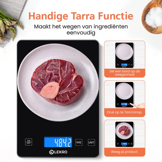 Digitale Präzisions-Küchenwaage – Küchenwaage – 1 g bis 15 kg – Tara-Funktion – Schwarz