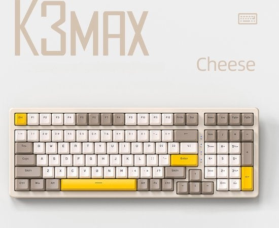 Fuegobird K3MAX Mechanische Gaming Tastatur - 100 Tasten - Gasket Mod - QWERTY - Mechanische RGB Hintergrundbeleuchtung Tastatur - Cheese