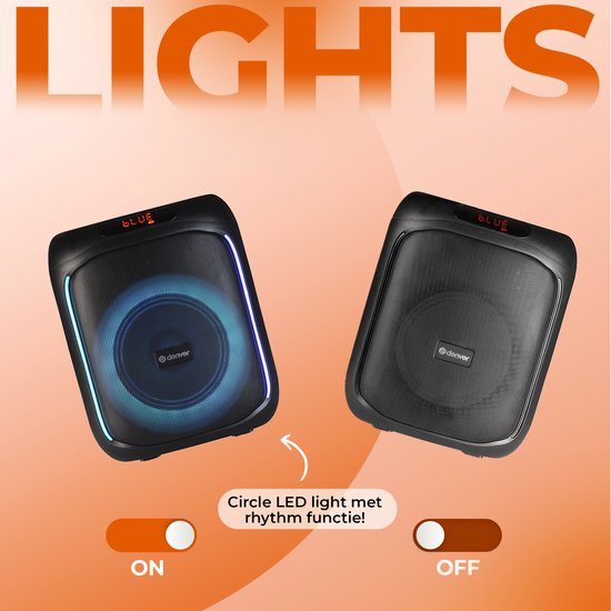 Denver - BPS165 - Bluetooth Party Lautsprecher - Discolichter - inkl. Fernbedienung - Mikrofonanschluss - Schwarz