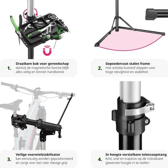 tectake - Fahrradreparaturständer Jan - klappbarer/höhenverstellbarer Montageständer - geeignet für E-Bikes/Elektrofahrräder - 404919