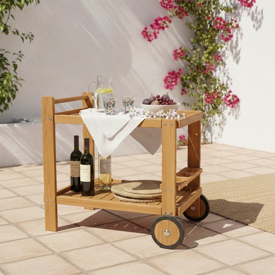 AXI Miri Teak Servierwagen – 70 x 48 x 70 cm – Teakholz – Mit 2 Rädern und 3 Flaschenhaltern – Für den Außen- und Innenbereich – Für Garten, Terrasse und Balkon