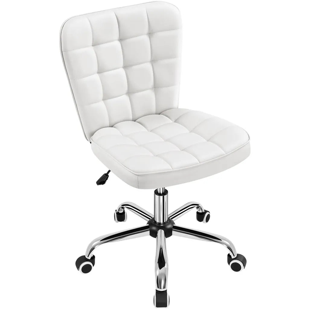 Yaheetech Ergonomischer Bürostuhl - Drehstuhl - Verstellbarer Sitz - Ohne Armlehnen - Kunstleder - Weiß