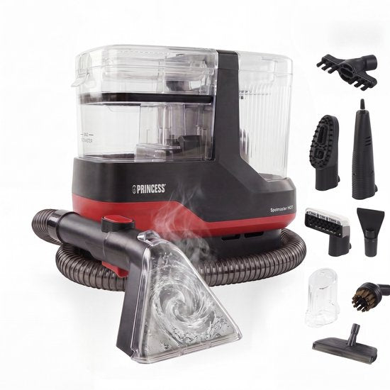 Princess Dampf-Fleckenentferner – Teppichreiniger – Möbelreiniger – inkl. 3 Aufsätze – 1100 ml – Leistungsstarker Staub- und Fleckenentferner – Geeignet für Sofas, Möbel und Autos – Spot Master Plus Hot 332023
