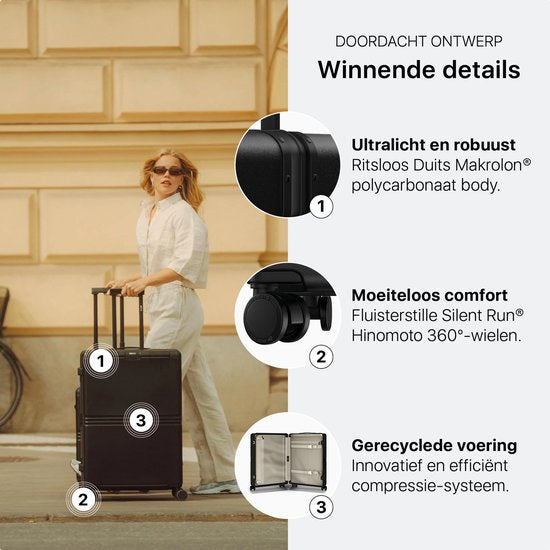ONYX Hybrid Pro Check-in Koffer Large 100 Liter - Recyceltes Polycarbonat und reißverschlussloses Design - Reisekoffer mit TSA-Schloss und Spinner-Rollen - Leichter Trolley mit Laptop-Fach - Onyx Black