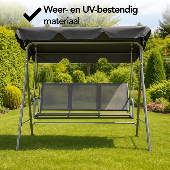 Brixy Swing Bank - 3-Sitzer - Verstellbares Sonnendach - UV-beständig - 170x118x153cm - Anthrazit