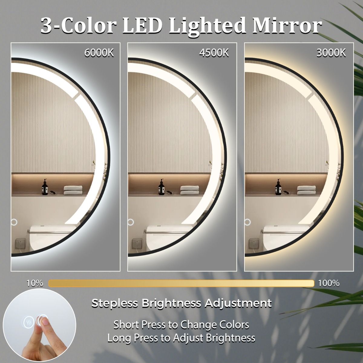 Coast Runder Badezimmerspiegel – dimmbare LED-Beleuchtung – Antibeschlagfunktion – schwarz – 60 cm
