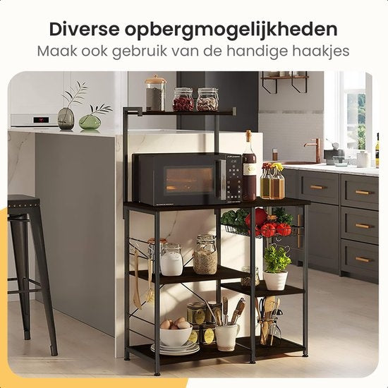 Goliving Küchenschrank - Küchenregal Upright - Mikrowellenschrank - Organizer - Metall - Holz - 90 x 40 x 132 cm - Schwarz