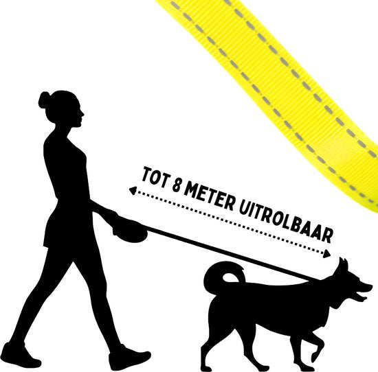 By Cee Cee Hundeleine 8 Meter - Leine für Hunde bis 50KG - Schwarz - Reflektierende Leine - Stabiles robustes Material - Reibungsloses Auf- und Abwickeln