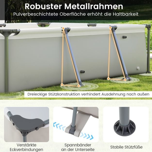 Coast Aufstellpool mit Filterpumpe – Rechteckiger Pool 300 x 207 x 66 cm – Grau