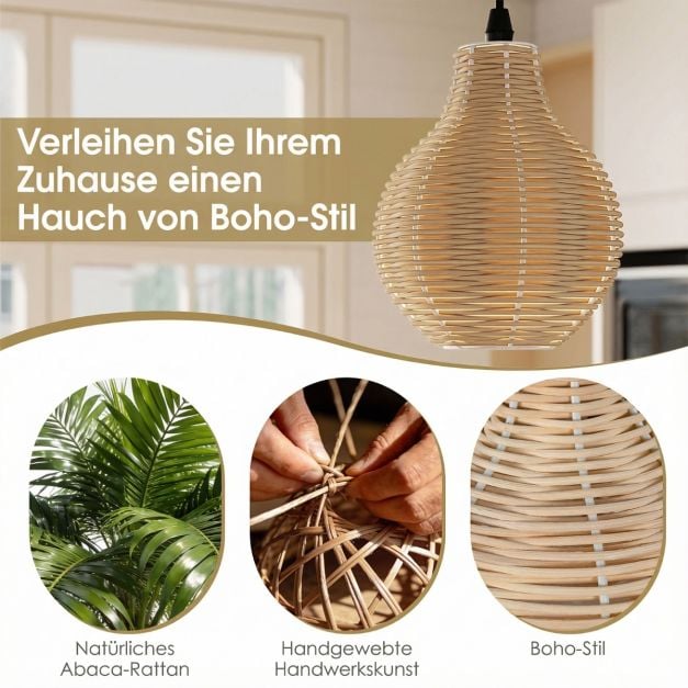 Coast 3-flammige Rattan-Hängeleuchte – Verstellbar 24–102 cm – Ø 30 cm – Schwarz und Beige