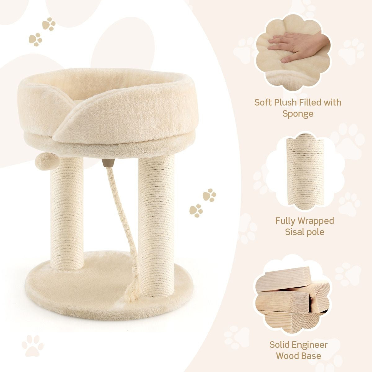 Coast Cat Tree Katzenkratzbaum Kratzbaum mit weichem Stuhl sistal Turm für Katzen beige