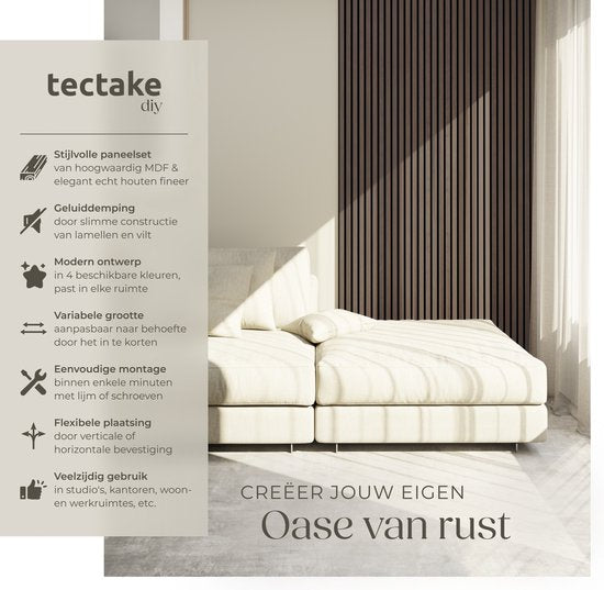 tectake® Akustikpaneele - 4er-Set - Akustik-Wandpaneele - 60 x 120 cm - 2,88 m² - Wandpaneele mit verstellbarer Größe - Lattenwand aus MDF und Holzfurnier - Schalldämmung - stilvolle Wanddekoration - einfache Montage - Eiche grau