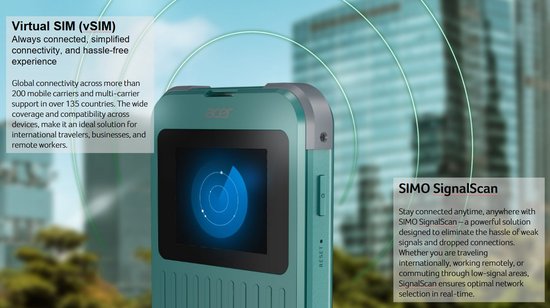 Acer Connect M4 – Tragbarer MiFi-Router – Mobiler Hotspot – 5G – WLAN 6 – Dualband – SIM – eSIM – Virtuelle SIM – inklusive 1 GB – bis zu 16 Geräte – ideal für unterwegs oder auf dem Campingplatz