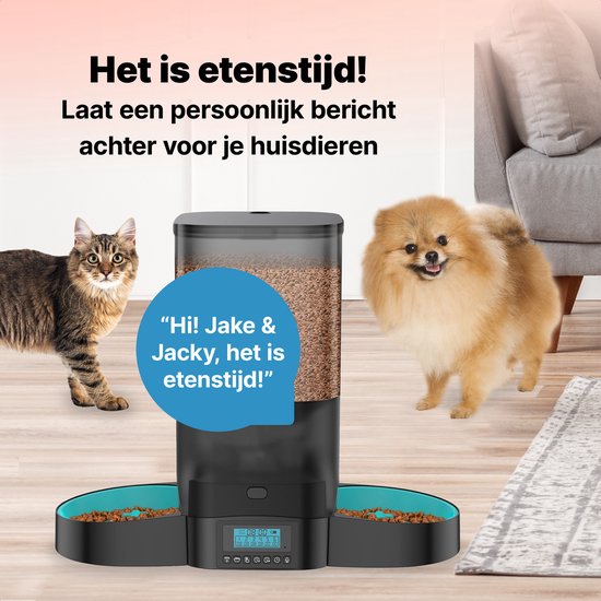 Jake and Jacky Futterautomat für Katzen und Hunde - 5 Liter - Inklusive 2 Edelstahl-Futterautomaten & 2 Langsam-Futterautomaten - Futterspender & Anti-Snack-Eimer - Futterspender - Futterautomat für Katzen & Hunde - Schwarz