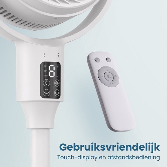 Auronic Stativventilator – Tisch- und Standventilator – 9 Stufen und Timer – Luftkühler – Leise – Mit Fernbedienung und Display – Ventilator – Weiß