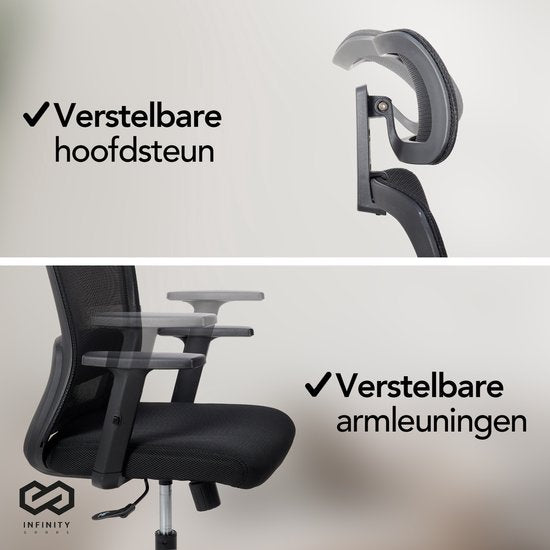 Infinity Goods Ergonomischer Bürostuhl - Bürostühle für Erwachsene - Vollständig verstellbar - Bürostuhl - Schwarz