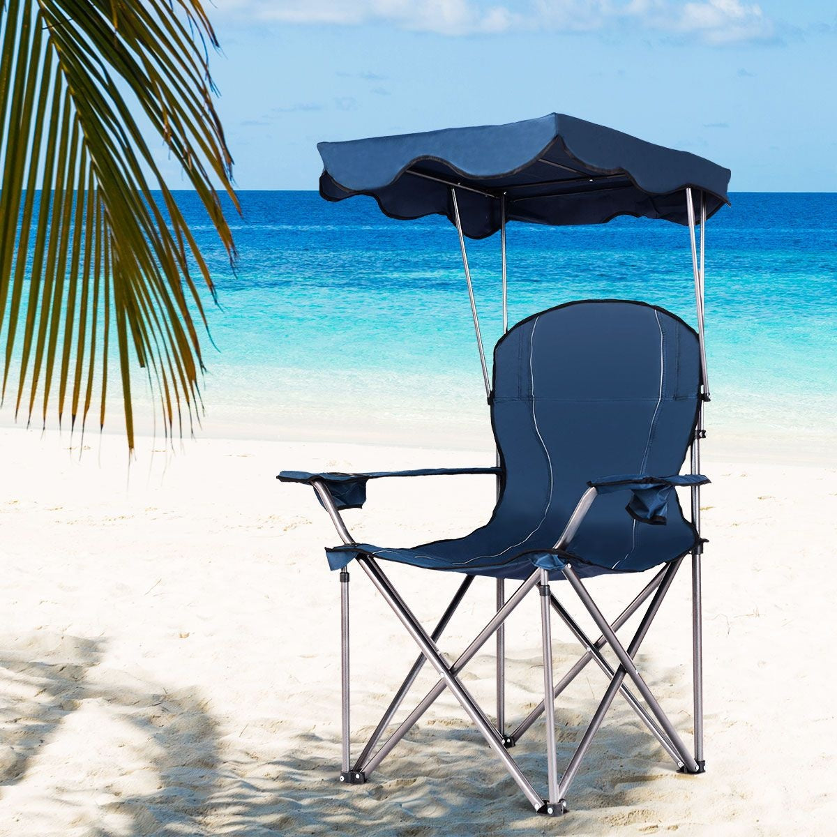 Coast Faltbarer Campingstuhl- Sonnendach- Becherhalter Tragetasche-96,5 x 67,5 x 130 cm - blau