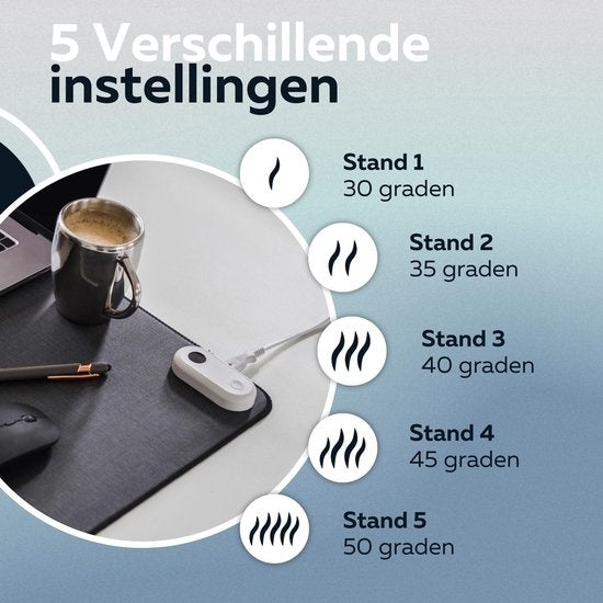 WURK Professional Beheizte Schreibtischunterlage - 30â„ƒ bis 50â„ƒ - Schreibtisch-Organizer - Inklusive Kabelclip - Schwarz - 80x33