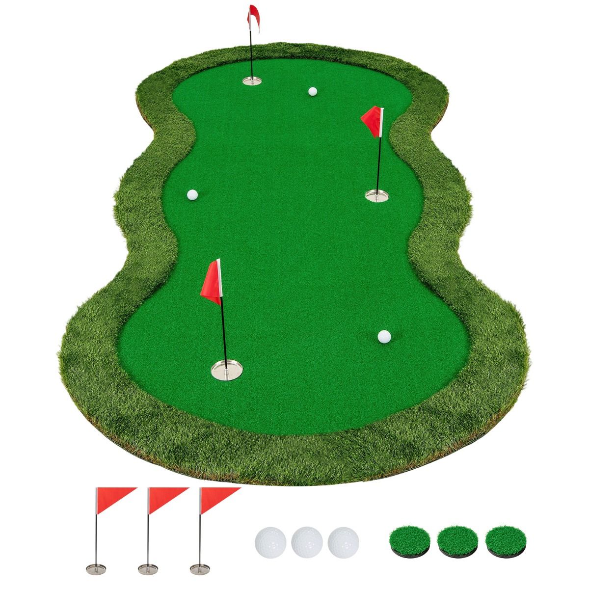 Coast Golf-Puttingmatte – 3 Löcher – inklusive Golfbälle und Flaggen – 300 x 150 cm – grün