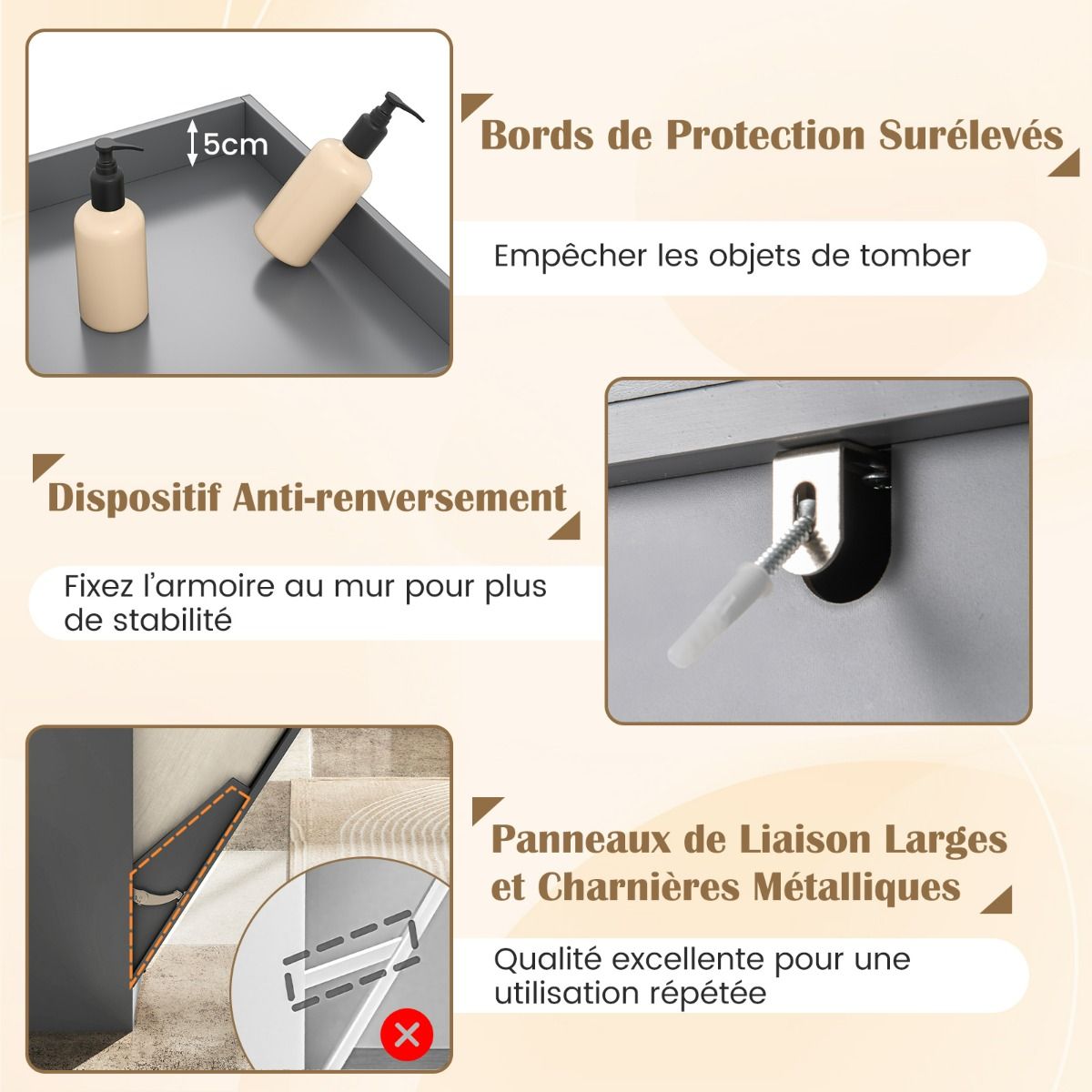 coast hoher Badezimmerschrank 170 cm grau - schmale Wäschesäule mit Wäschesack und verstellbaren Einlegeböden