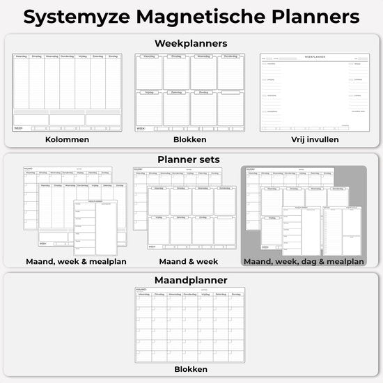 Systemyze Monats- und Wochenplaner Whiteboard Set - Magnetische Planungstafel - Magnetischer Monatsplaner - Inklusive Tages- und Essensplaner, Marker und Radiergummi - Größe A3