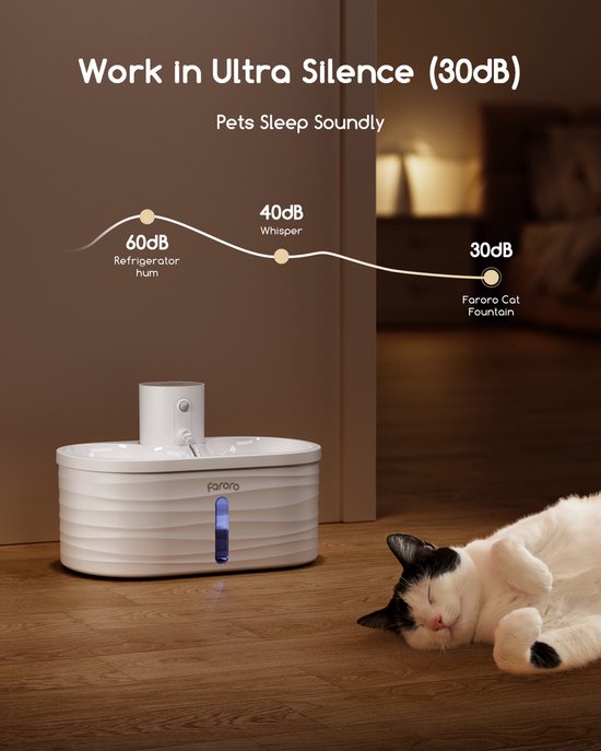 Faroro Kabelloser Trinkbrunnen für Katzen – 2,5 l – mit Bewegungssensor – 3 verschiedene Einstellungen – Trinkbrunnen für Katzen und Hunde